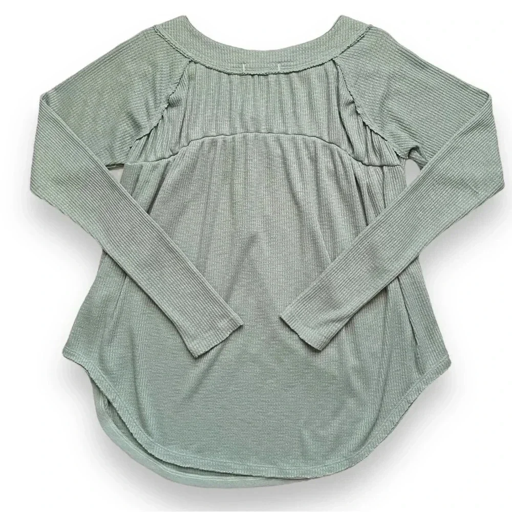 Free People Green Must Have Henley Knit Top